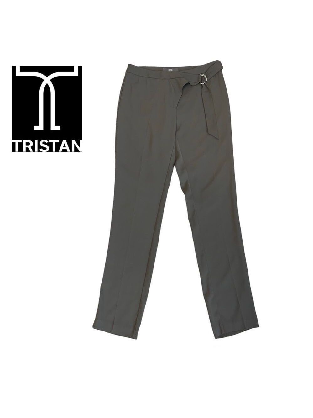 TRISTAN khaki green Flowey tapered belted dress pants trousers Sz 8